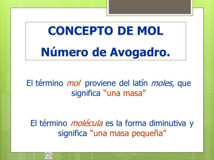 Relación entre mol y constante de Avogadro